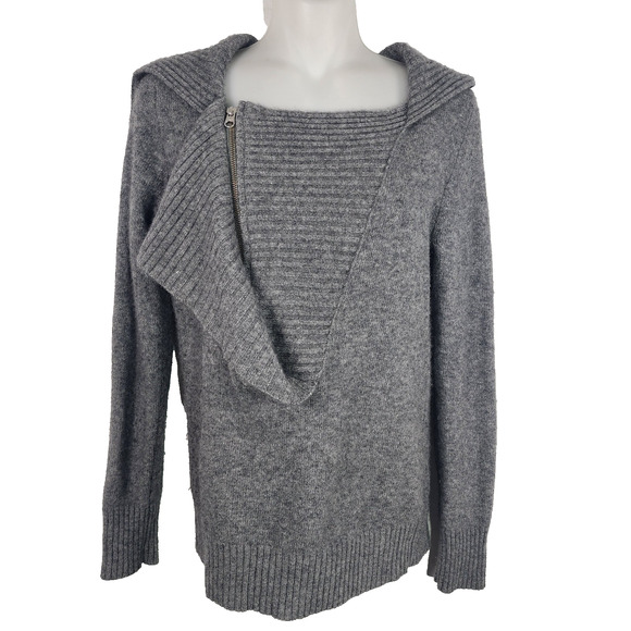 J Crew Women Dream Asymmetrical Zip Henley Sweater Gray Wool Cashmere Small Knit - Picture 1 of 10